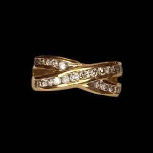 Gold channel set diamond right hand ring new